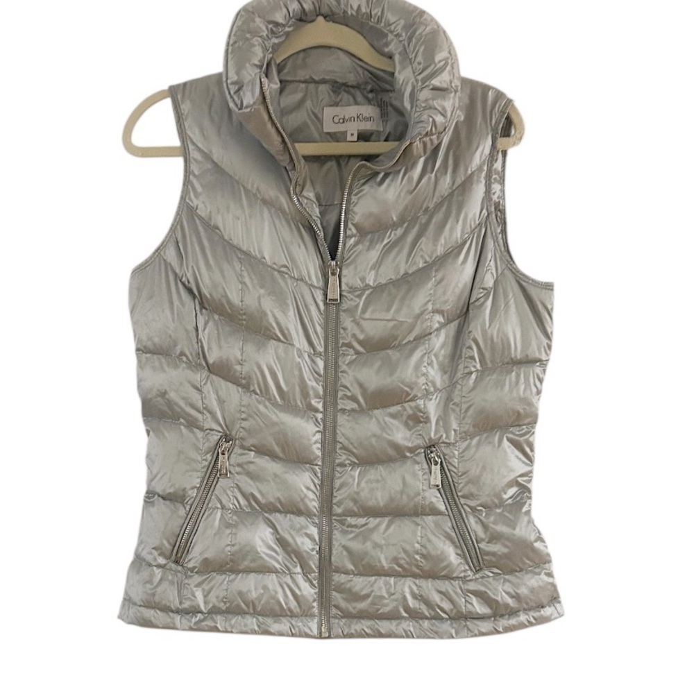 Calvin Klein Down Puffer Vest Size Medium Silver - Picture 6 of 14